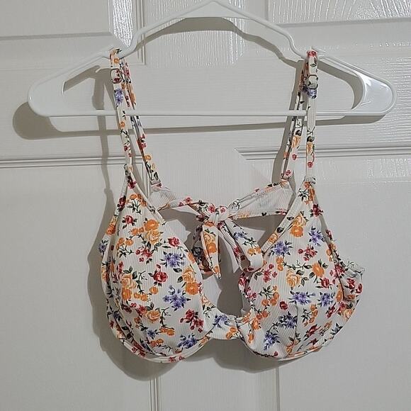 White floral print bikini top women's size 1X - Picture 1 of 5
